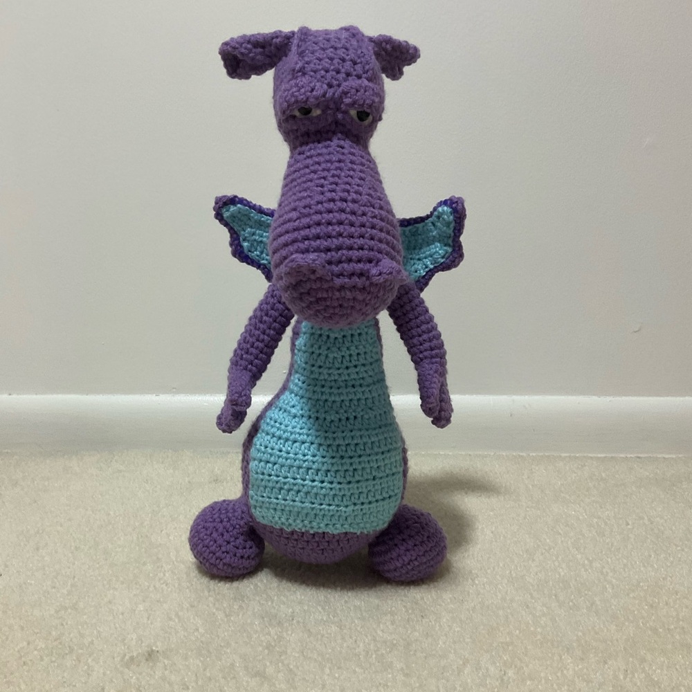 Purple and Blue Crochet Dragon Plush handmade